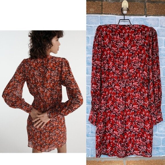 THE KOOPLES FLOWING RED DRESS WITH FLORAL MOTIF SIZE 0 - Picture 13 of 16